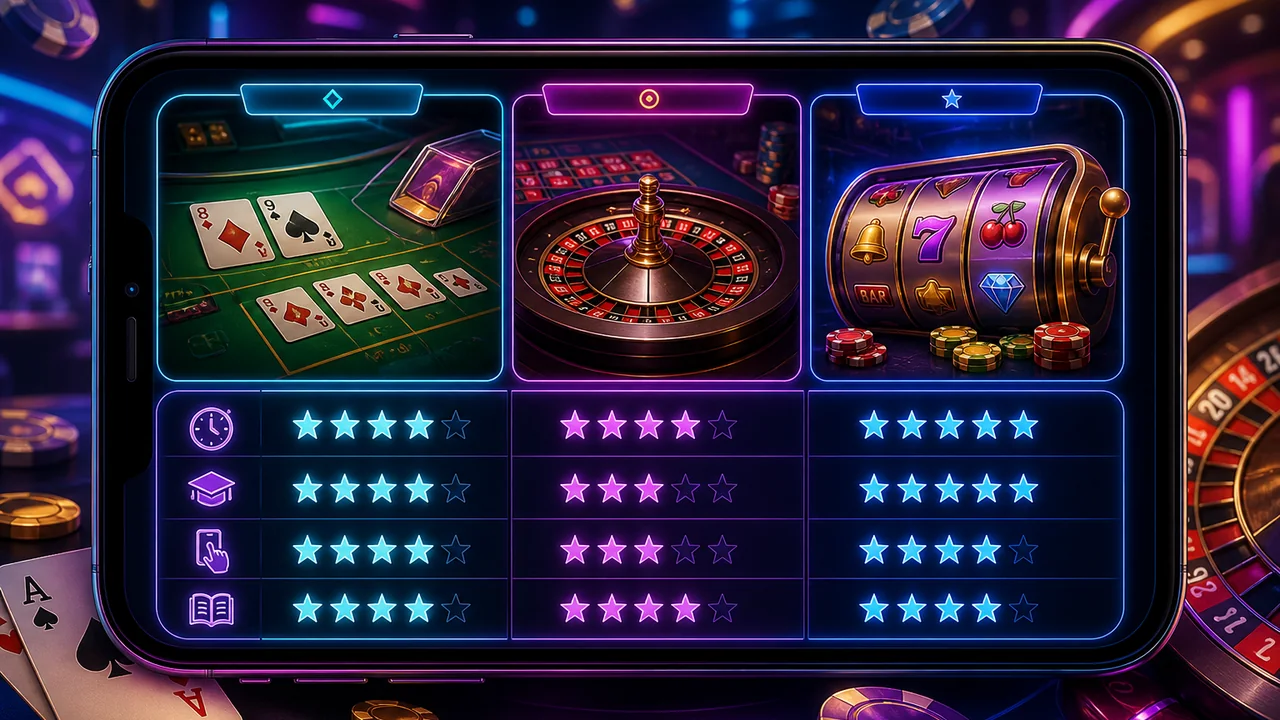 Chọn trò chơi nhanh, dễ hiểu: so sánh trò chơi casino trực tuyến OK9 cho điện thoại